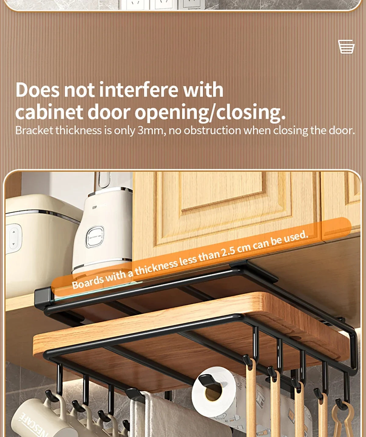 Installation-free Kitchen Cabinet Under Shelf No-Punch Large Capacity Storage Board Pot Cover Holder Towel Tissue Storage Rack