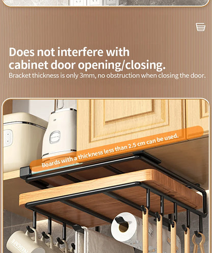 Installation-free Kitchen Cabinet Under Shelf No-Punch Large Capacity Storage Board Pot Cover Holder Towel Tissue Storage Rack