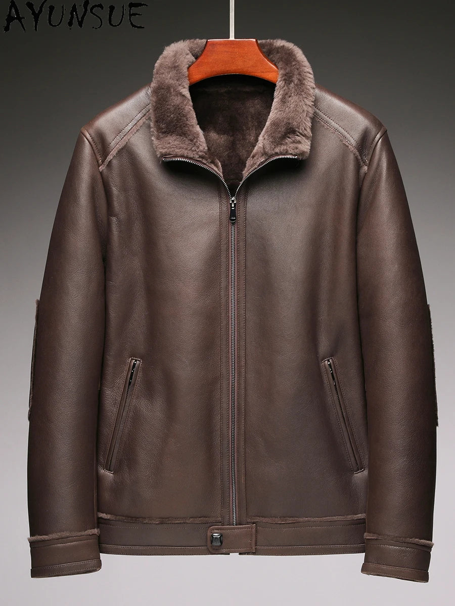 AYUNSUE Natural Real Sheepskin Fur Coat 2024 Winter Jacket Mens Fur Jackets Coats Fashion Genuine Leather Jacket Men Clothing