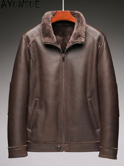 AYUNSUE Natural Real Sheepskin Fur Coat 2024 Winter Jacket Mens Fur Jackets Coats Fashion Genuine Leather Jacket Men Clothing