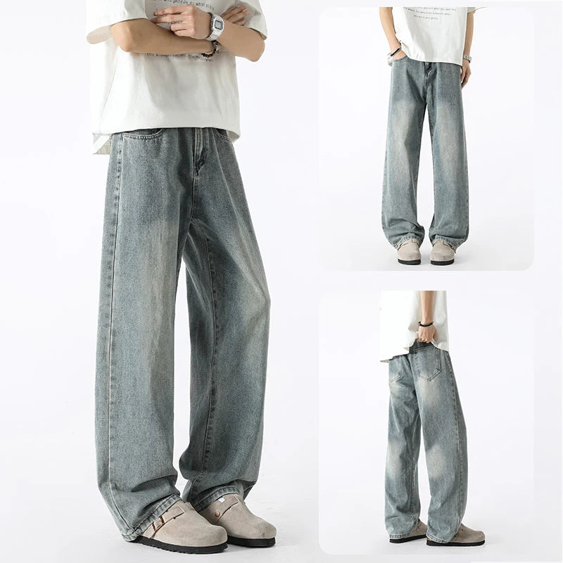 Men's Fashion Jeans Classic America Jeans Y2K Casual Baggy Jeans Straight Leg Retro Wide-legged Jeans Loose Suit Pants Trousers