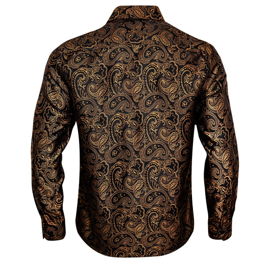 Gold Paisley Bright Shirts Men Autumn Long Sleeve Casual Flower Shirts For Men Designer Fit Dress Shirts BCY-07