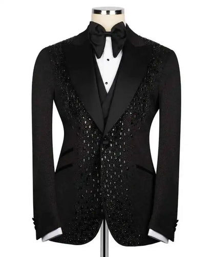Luxury Suit 2 Pieces Set For Man Beading Tuxedos Lapel One Button Customized Blazer Casual Business Sequined Wedding Groom