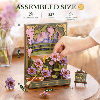 Rolife Glittering Water Lily 3d Wooden Puzzle Golden Sunflower with LED Light Flower Model Kits Tabletop Display Wall Art TH00