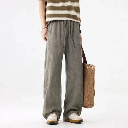 2026 Laisel Linen Lazy Style Pants for Men Spring and Summer Thin Wide-Leg Curved Blade Casual Long Pants