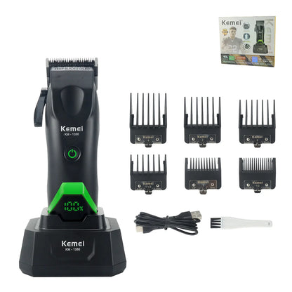 Kemei 1386 Men's Hair Clipper 8000RPM DLC Blade with Base Charger LED Display 2000mAh Professional Hair Cutting Machine Trimmer