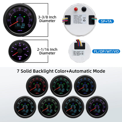 6 Gauge Kit 85mm GPS Speedometer 200KM/H Tachometer 8000RPM Fuel Level Water Temp 0-120℃ Oil Pressure Gauge 12V Voltage Meter