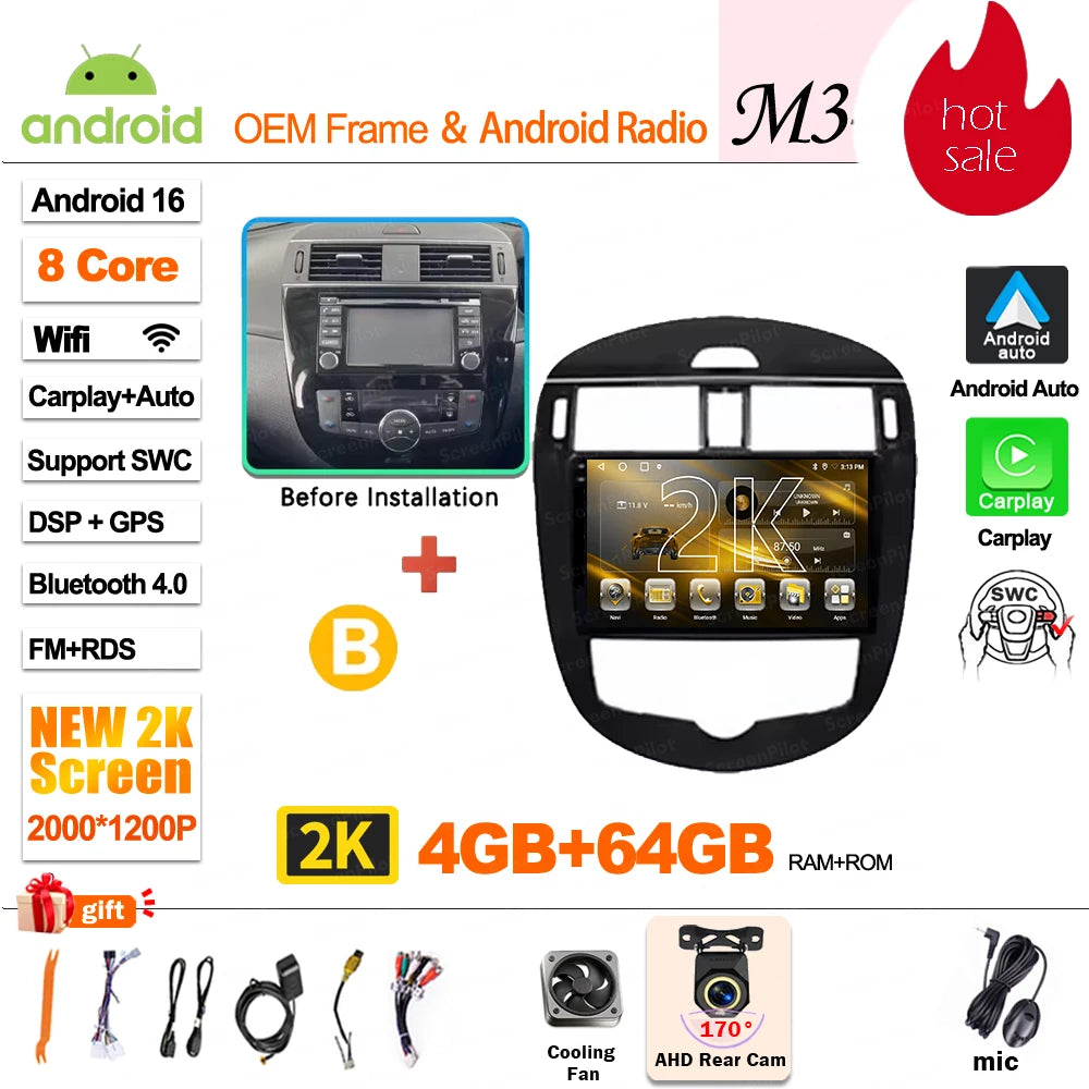 9 inch for Nissan Pulsar 6 NB17 2014 - 2018 Android 16 Wireless CarPlay Car Radio Video Multimedia Player GPS Navi DSP Stereo 4G
