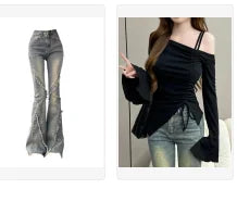 Spicy Girl Autumn Korean Style Slimming Bell Sleeve Top And Jeans Set Women's Fashion Slim Fit Long Sleeve round Neck Suit