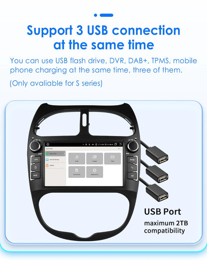 Android 14 Car radio for PEUGEOT 206 206CC 206SW 2000-2005 2006 2007 2008 Multimedia player GPS navi Video 7862 2din Autoradio