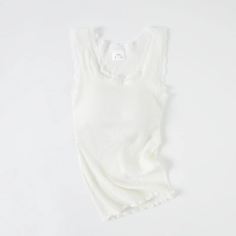 Birdtree, 70% Real Silk 30% Cotton Tank Top, with Bra Padding Knitted Vest, Woman Sleeveless Basics Slim Casual Tops T62221JF