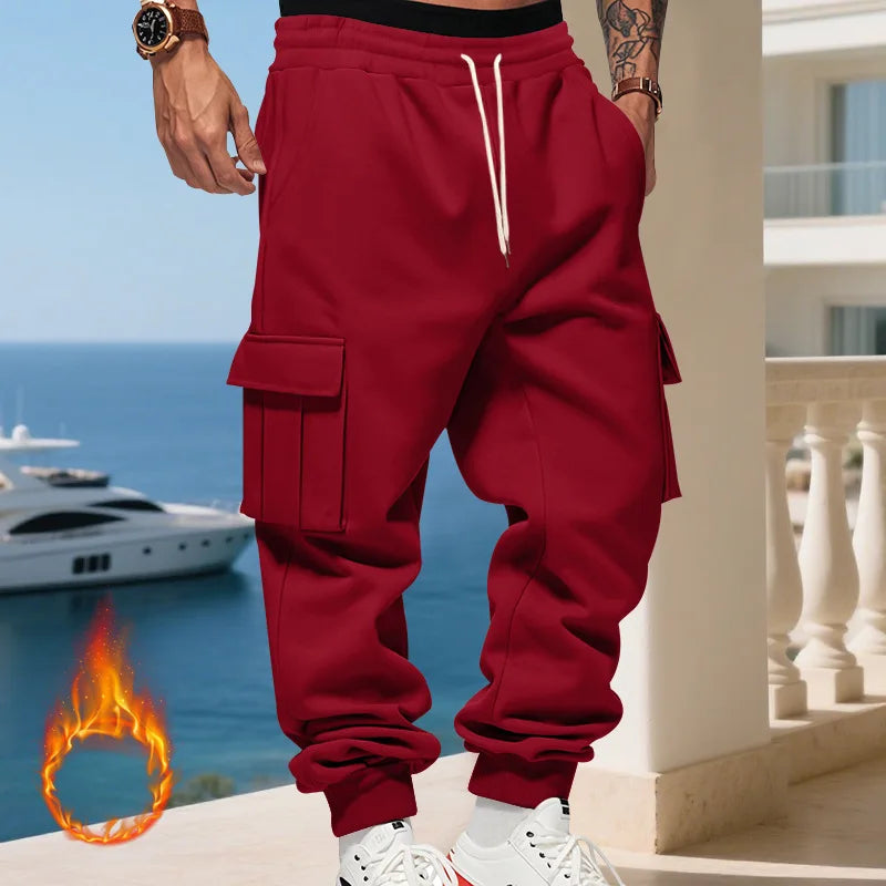 Cross-border autumn and winter heavy-duty velvet men's casual pants American loose sports multi-pocket tooling sweatpants men