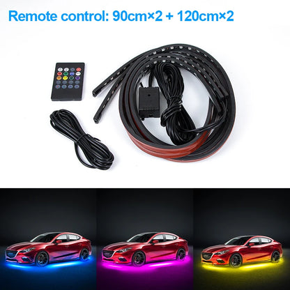 SEAMETAL 4Pcs Car Underglow Light Strip Flexible Led Car Underbody Atmosphere Light Sound Active App Control Decorative Lamp