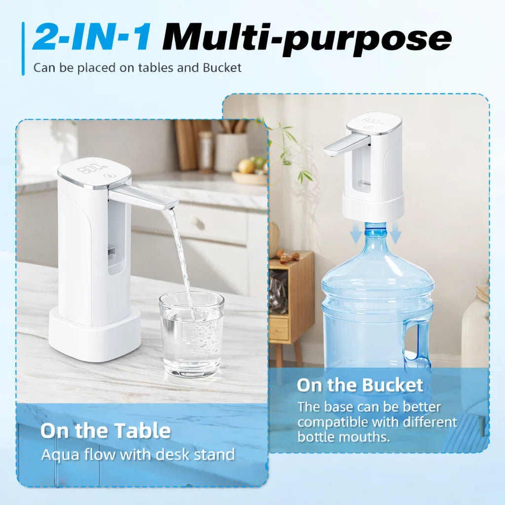 Foldable Electric Water Bottle Pump USB Rechargeable Automatic Dispenser Button Control Portable for Home Office Outdoor Travel