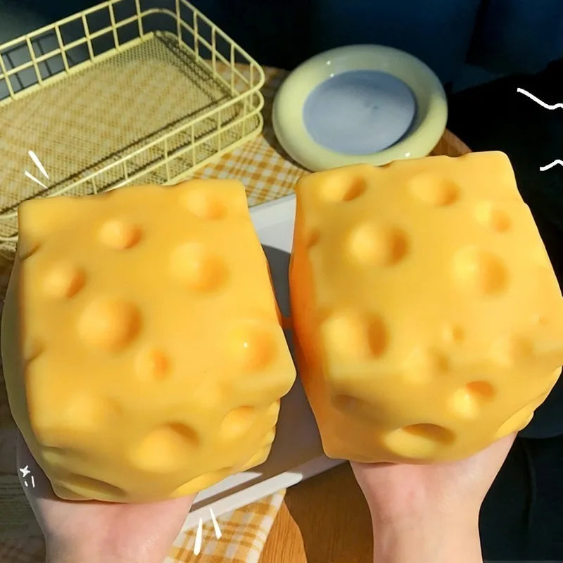 Yellow Cheese Squeeze Toy, Soft Rebound Sensory Toy, Stress Relief & Focus Helper, Cute Food-Themed Desk Decor Gift