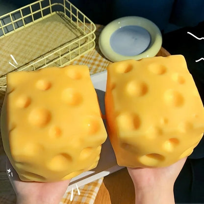 Yellow Cheese Squeeze Toy, Soft Rebound Sensory Toy, Stress Relief & Focus Helper, Cute Food-Themed Desk Decor Gift