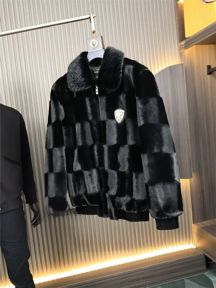 High-End Men's Winter Coat Fake Fur Suede Collar One-Piece Small Label Simulation Fur Coat Zhejiang Production 2023 Winter