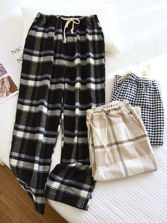 Cotton Flannel Plaid Sleepwear Loose Fit Home Pants Casual Wear for Men And Women Autumn Spring Seasonal Comfortable Long Pants