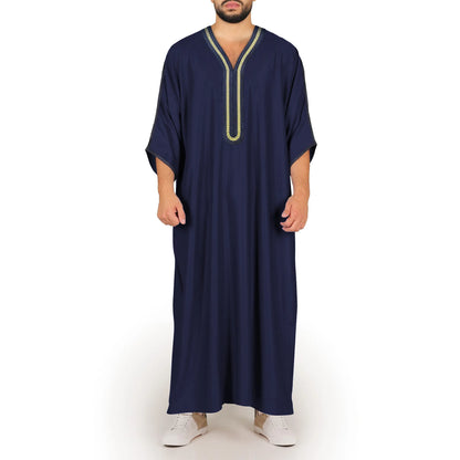 2026 New Model Men's Long Robe With Embroidery And Side Pockets Muslim Long Dress Robe Abaya Ramadan Dubai Luxury Islam Elegant