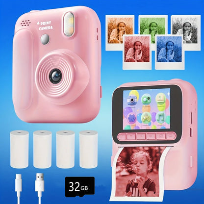 Kids Instant Camera Color Printing Camera 32GB 1080P Thermal Print Toys Camera Print Photo Video Games Music Children Gift