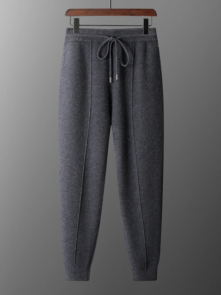 Men's Cashmere Pants Smart Casual Pencil Pants Autumn Winter Thick Soft Warm Trousers 100% Merino Wool Knit Pants Korean Style