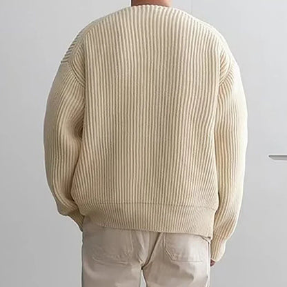 Men's Solid Color Zipper Cardigan Sweater Winter New Multiple Pockets Knit Sweater Coats Casual Stand Collar Cardigan Outerwear