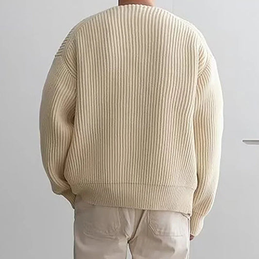 Men's Solid Color Zipper Cardigan Sweater Winter New Multiple Pockets Knit Sweater Coats Casual Stand Collar Cardigan Outerwear