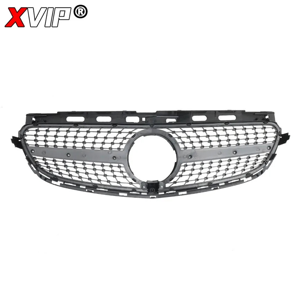 XVIP Chrome Black Diamonds Style Upper Grille Grill For Mercedes Benz E-Class W212 4 Door 2014-16 E200 E250 E300 E350 E400 E500