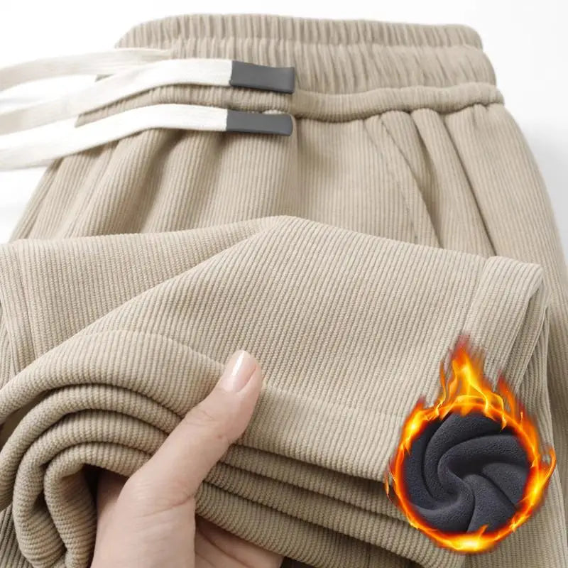 Men's Corduroy Fleece Lined Thickened Straight Leg Casual Pants Autumn Winter Comfortable Soft Skin-friendly Trendy Brand
