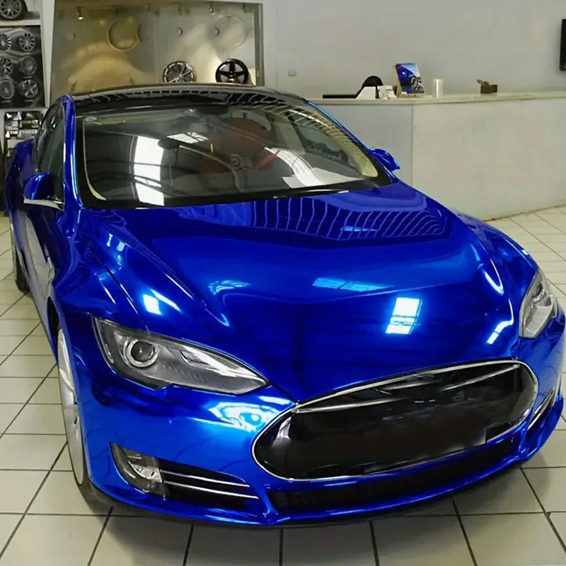 Premium Stretchable Blue Chrome Mirror Vinyl Wrap Film Vinyl Roll Self Adhesive Decal Vehicle Car Wrapping