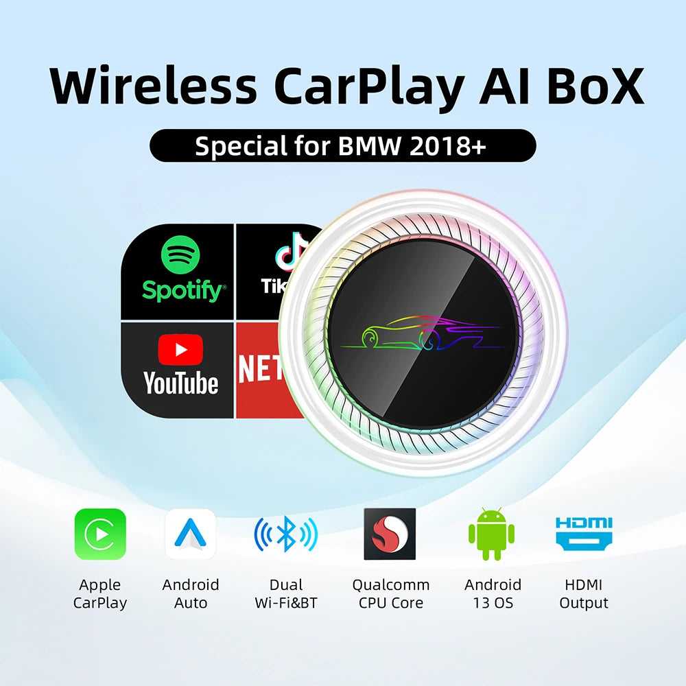 LEXXSON Ai Box Wireless Carplay Adapter Android 13 Netflix Youtube IPTV Video Box for BMW and Cars With Wireless Carplay