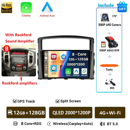 Android 16 QLED Car Radio For Mitsubishi Pajero 4 V80 V90 2006-2024 Autoradio Multimedia Player GPS For Carplay Android Auto bt
