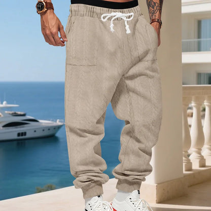 American Heavyweight Jacquard Jogger Pants, Loose Fit, Cuffed Ankle, Casual Sports Trousers for Men, Autumn & Winter