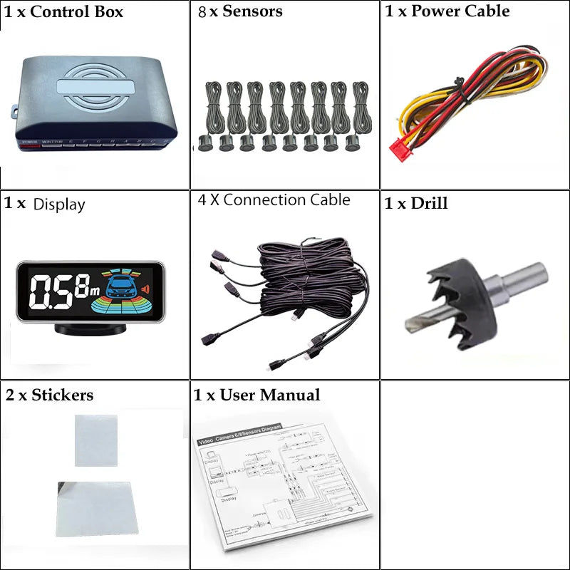 Backlight Multi Language Voice Broadcast LED Parking Display Reverse Radar Detector 4 Probes Universal Auto Safety Auxiliary Kit