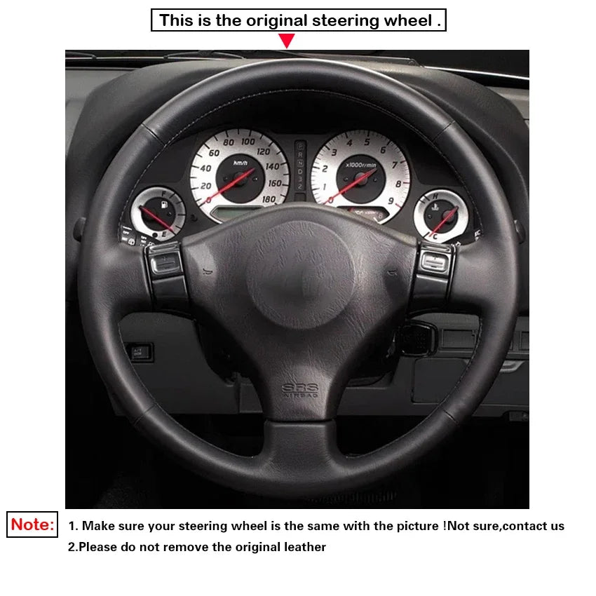 Black Faux Leather Car Steering Wheel Cover For Nissan 200SX S15 Silvia Skyline R34 GTR GT-R 1998 1999 2000 2001 2002