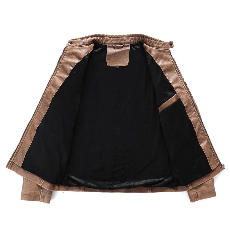 Men's Thickened PU Leather Motorcycle Jacket Casual Fashion Outerwear for Youth