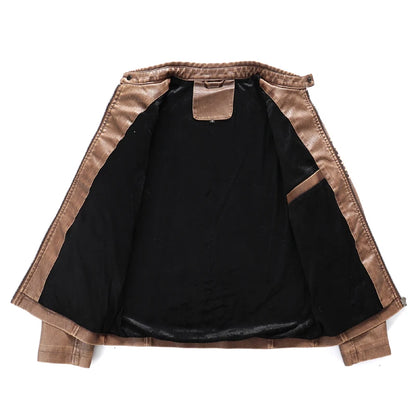 Men's Thickened PU Leather Motorcycle Jacket Casual Fashion Outerwear for Youth