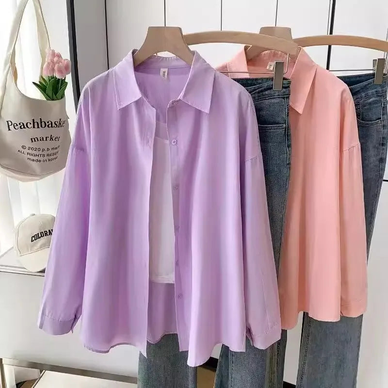 Dopamine Hong Kong Style Retro Korean Collar Long Sleeve Shirt Fashionable Versatile Lazy Slimming Commute Top Women's Shirt