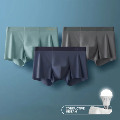 MIIOW 3Pcs Ice Silk Man Underwear Boxer Metal Fiber Antistatic Men Underpants Seamless Cut Hem Men's Panties Boxers Shorts Trunk