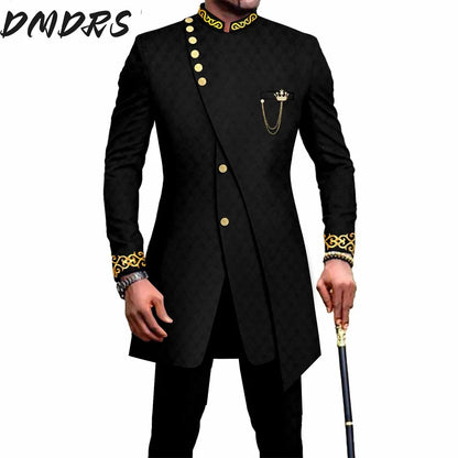 Elegant African National Printing Batik Men's Casual 2PCS Suit For Wedding Dinner Event Suit terno masculinos complete costume