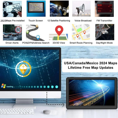 GPS Navigator for Car, Latest 2025 Map, Truck GPS 9 inch Touch Screen, Real Voice Spoken Turn-by-Turn Direction Reminding, Speed and Red Light Warning