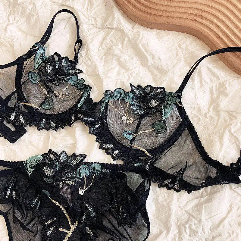 Sexy French Ultra Thin Lace Embroidery Underwire Bra Summer Minimizer Full Coverage Slimming For Busty Women Daily Wear 32-38ABC