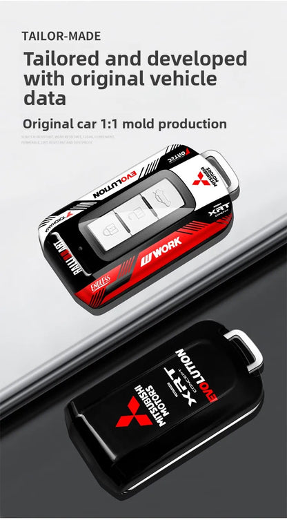 Car ABS Racing Style Key Shell Key Bag Cover Key Rings For Mitsubishi Outlander Eclipse Cross Pajero Lancer Evolution RALLIART