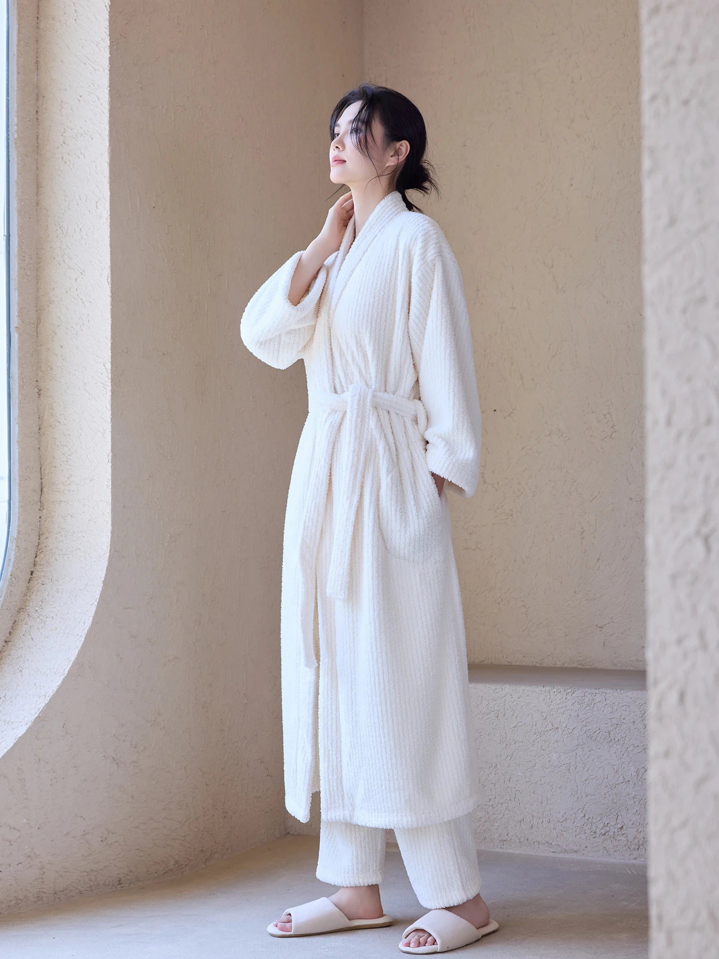 Thi Coral Fce Spwear Long Sle Women's Robe Warm Sexy Pure Desire Couples Bath Robe Men's Sle Home Comfort Wear