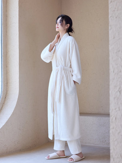 Thi Coral Fce Spwear Long Sle Women's Robe Warm Sexy Pure Desire Couples Bath Robe Men's Sle Home Comfort Wear