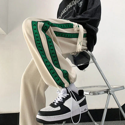Men's Sweatpants Striped Autumn and Winter Plain Trousers Male Sports Pants Straight Draped Korean Popular Clothes Comfortable