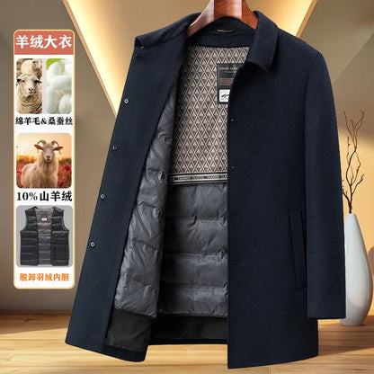 Men's Wool Coat Cashmere Trench Coat Autumn Winter Detachable Down Dad's Down