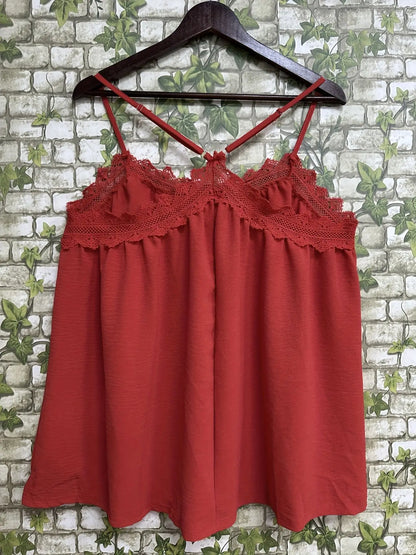 2026 New Summer Sexy Lace Splice V-Neck Tank Top Breathable Slim Fit Cami Tops Holiday Party Base Layer