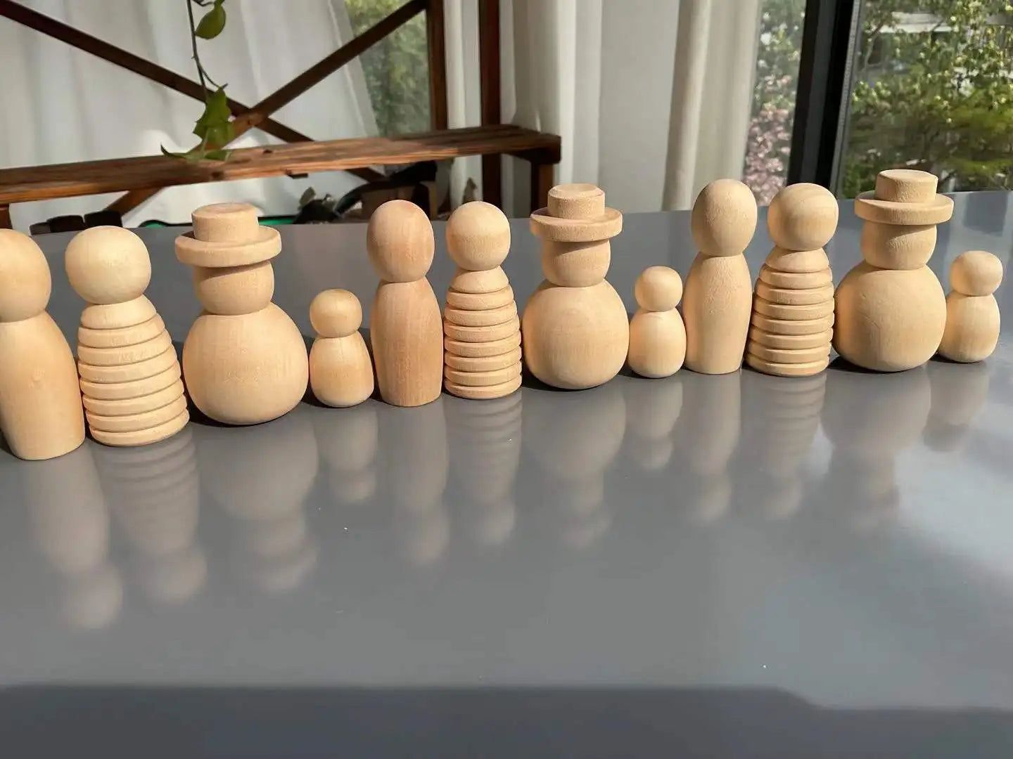 Wooden Montessori Toys Handmade Rainbow Peg Dolls Together Stacking Figurines Blocks For Children Open-ended Play