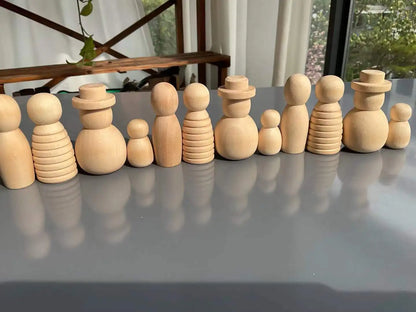 Wooden Montessori Toys Handmade Rainbow Peg Dolls Together Stacking Figurines Blocks For Children Open-ended Play